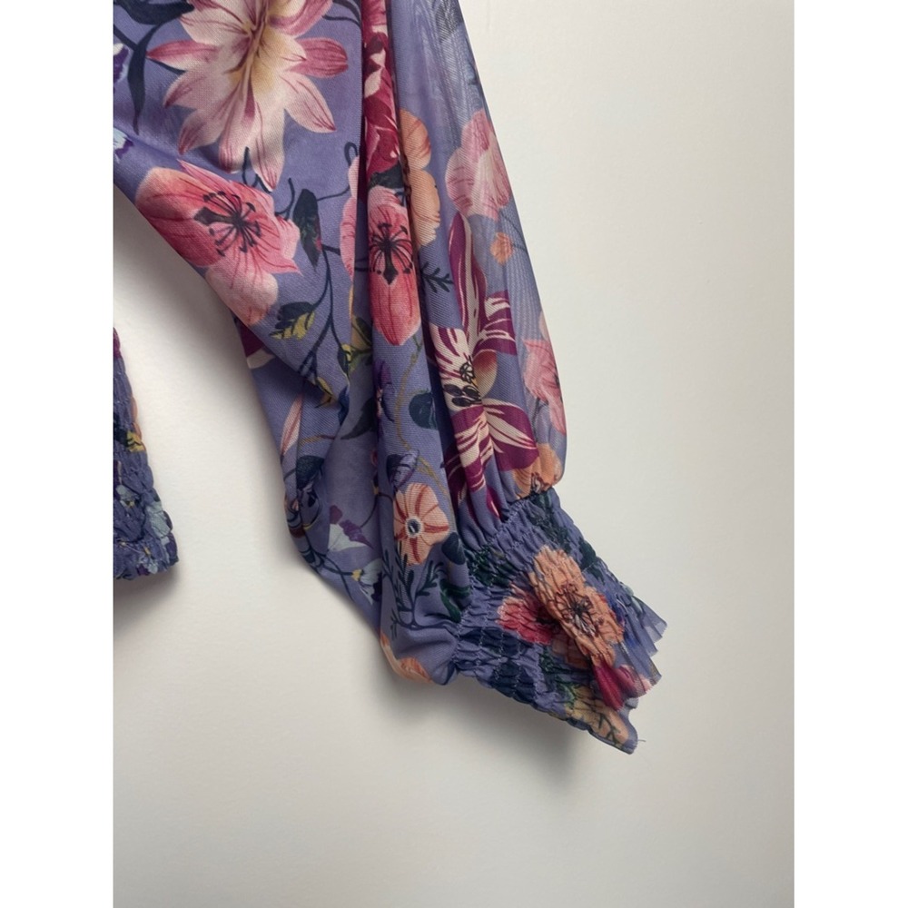Anthropologie Floral Off-Shoulder Smocked Puff-Sleeve Top - Lavender - Picture 4 of 9